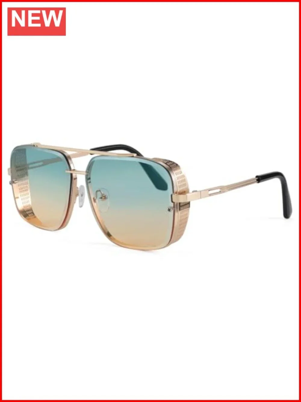 Vintage Pilot Square Metal Sunglasses with Side Shields – Polarized Driving
